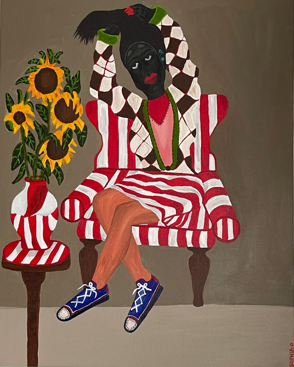 Expressive Portrait Acrylic Painting By Sophia Oshodin, 24 X 30", Labor Of Love With Sunflowers, Original Artwork