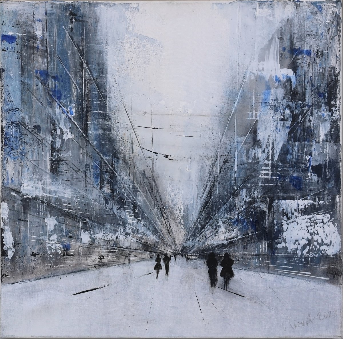 Abstract Landscape Acrylic Painting By Christa Haack, 25 X 25, Cityscape 5, Original Artwork