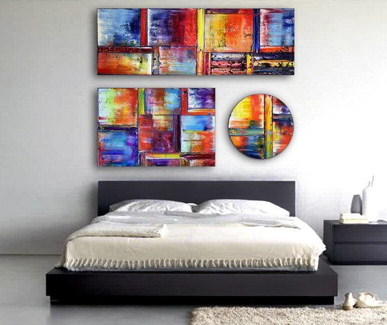 "Meant To Be" - Save $600 As A Series - Original Extra Large PMS Abstract Triptych Oil Paintings On Canvas and Wood - 60" x 44"