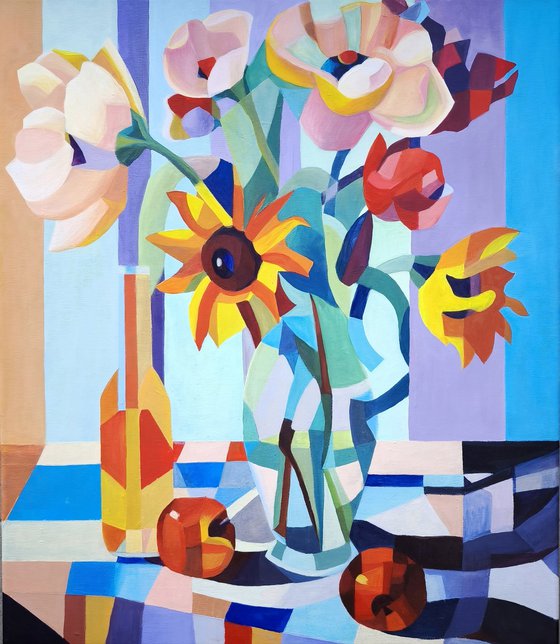 Colorful Floral Still Life with Sunflower
