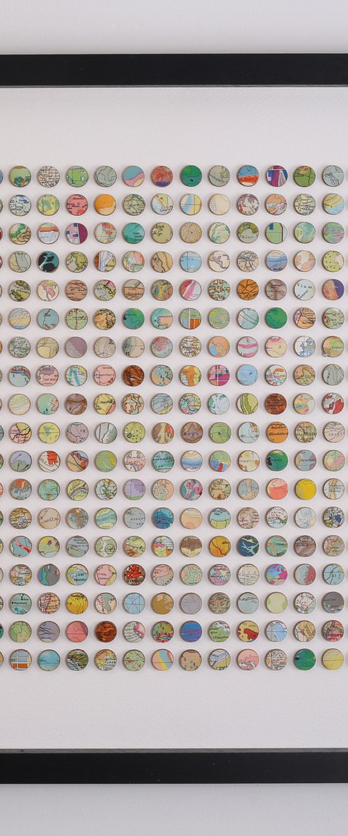 Original map dots mixed media 3d Collage by Amelia Coward