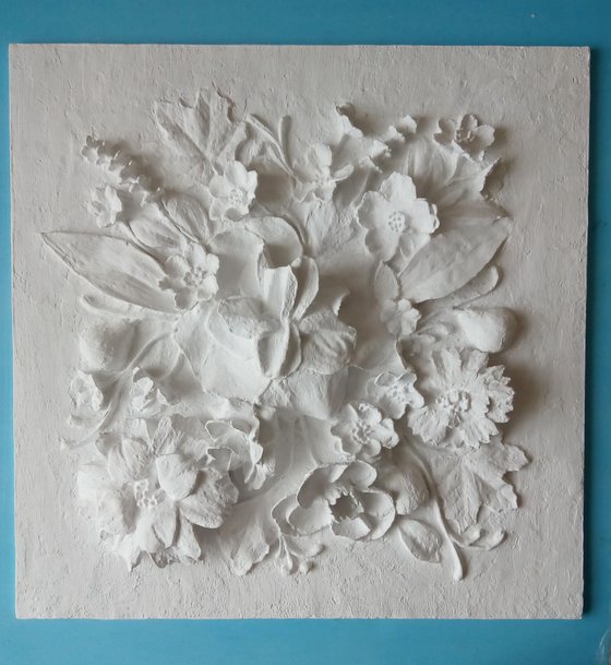 sculptural wall art "Flower arrangement with a rose"