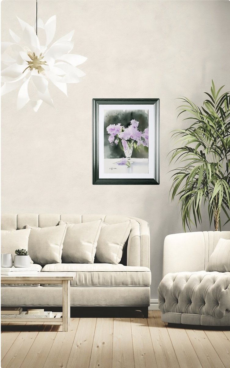 Illustrative Still Life Watercolour By Natalia Butenko, 11 X 15", Bouquet Of Lilacs, Flowers, Original Artwork