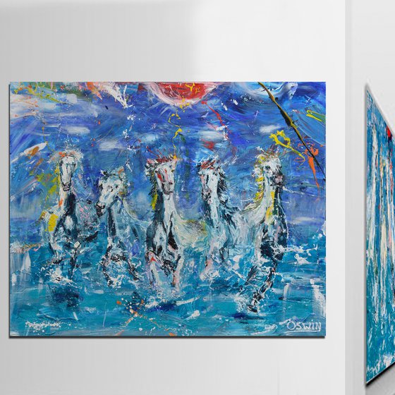Horse painting - WILD HORSES VI 80 x 100 x 4,5 cm. | 31.5"x 39.37" Equine art by Oswin Gesselli