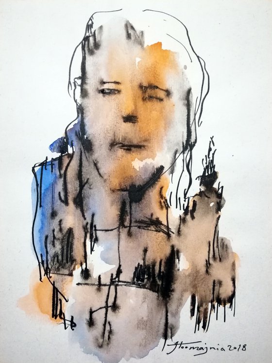 Small Portraits 2, Drawing with ink and watercolor on papre, 10x14cmm,