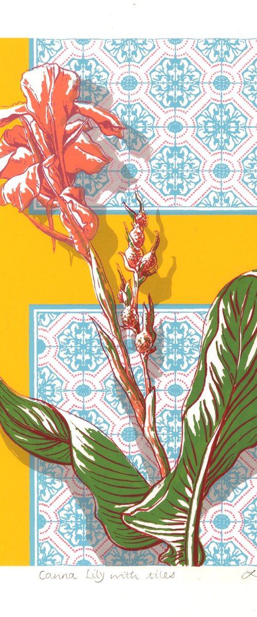 Canna Lily with Tiles by Louise Boulton