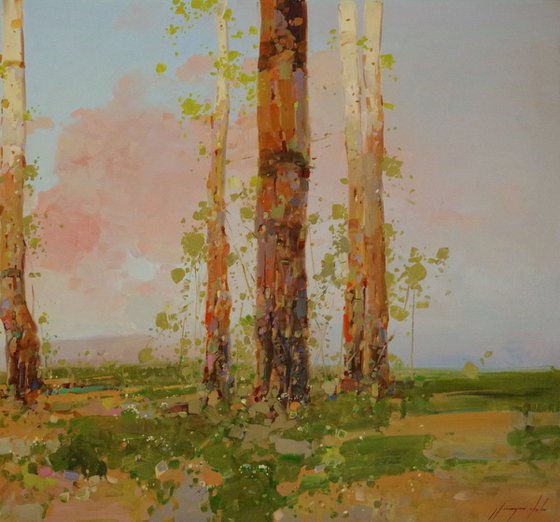 Birches Trees, Landscape Original oil painting, One of a kind Signed with Certificate of Authenticity