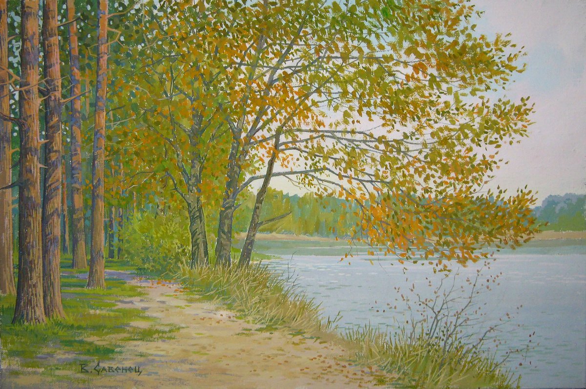 Impressionistic Landscape Acrylic Painting By Valeriy Savenets-1, 24 X 16", October. Teterev Region, Original Artwork