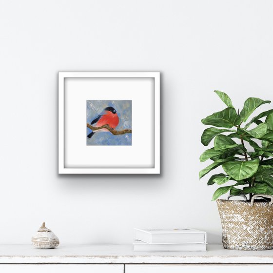 Bullfinch oil painting - Bird small canvas art - Christmas gift for bird lover (2021)