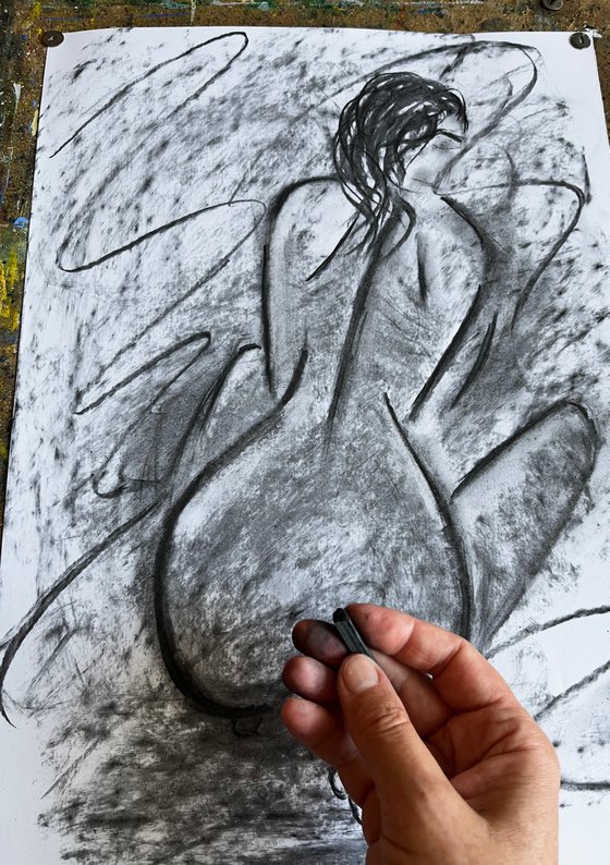 Woman Nude Charcoal Art