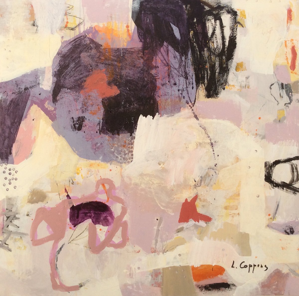 Organic Abstract Acrylic Painting By Linda Coppens, 28 X 28", Daydreams, Original Artwork