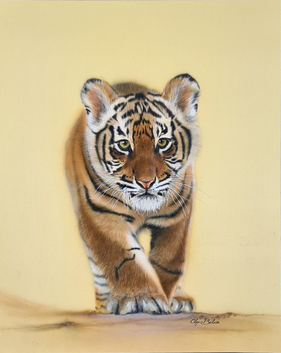 Tiger cub Senri - Silk Painting by Olga Belova