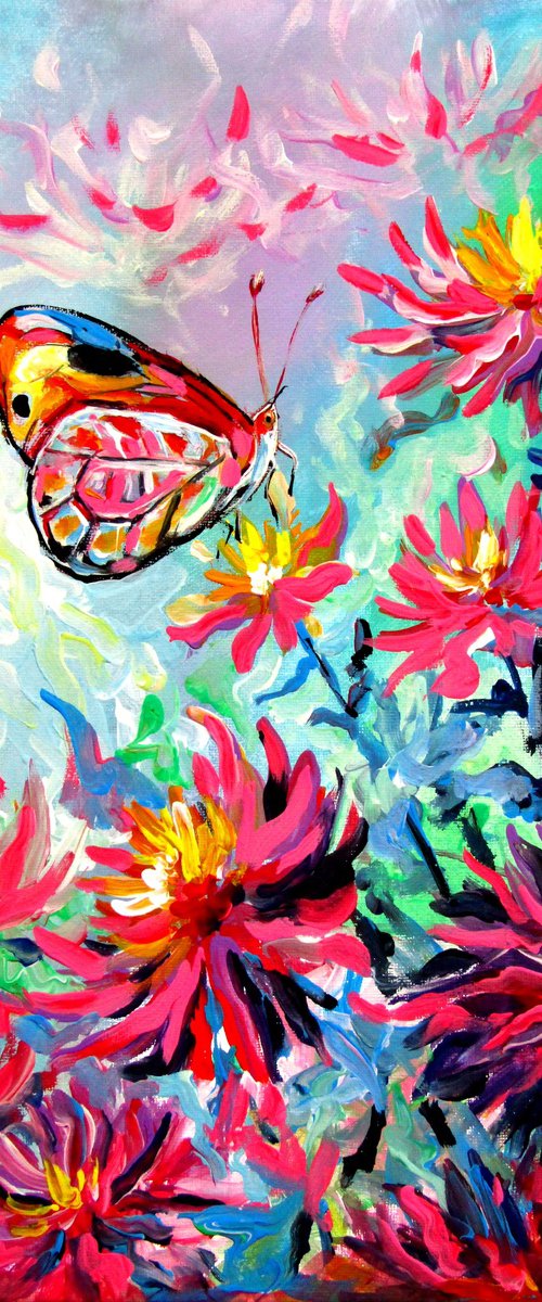 Dahlia flowers with butterfly by Kovács Anna Brigitta