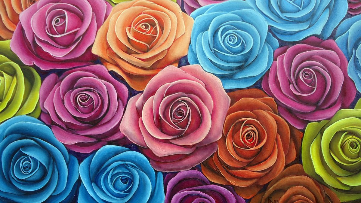 Photorealistic Botanical Oil Painting By Grigor Velev, 24 X 14, Floral Rhapsody, Original Artwork