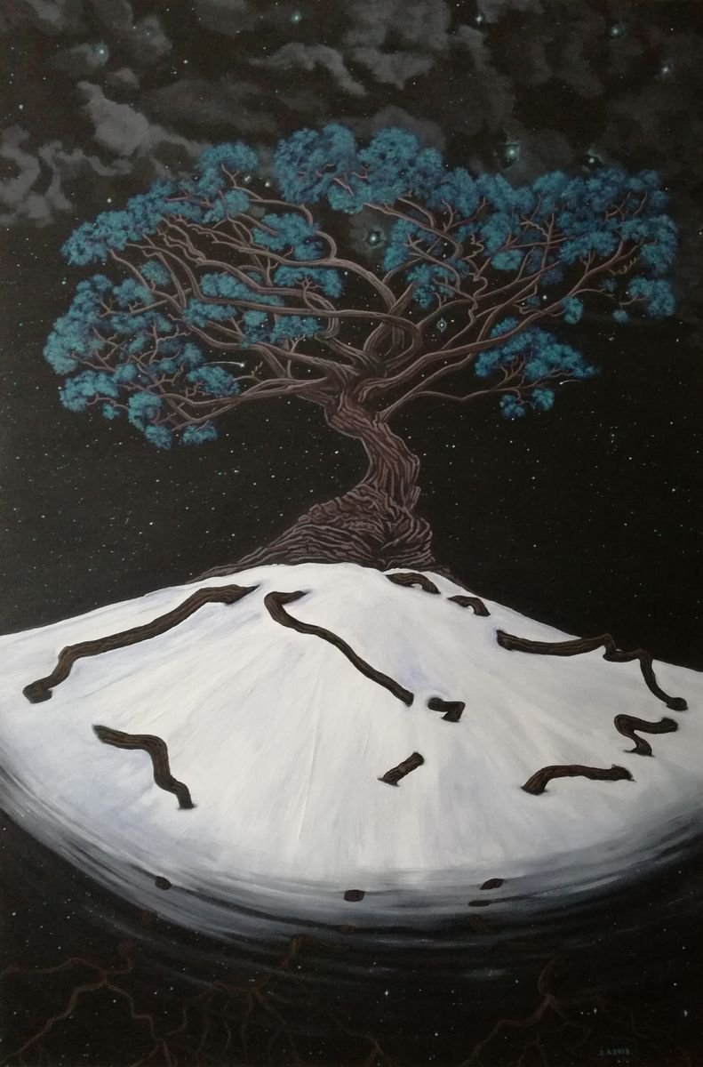 Landscape Acrylic Painting By Zoe Adams, 20 X 30", Yggdrasil / Tree Of Life., Original Artwork