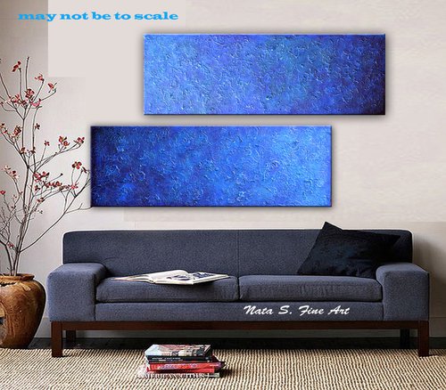 Blue Fantasy - Extra Large Abstract Heavy Textured Painting 60" x 40" by Nataliya Stupak