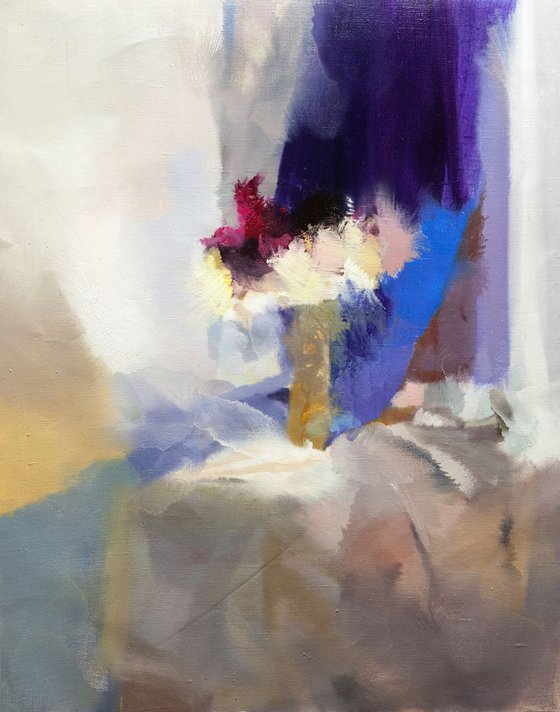 Abstract still life painting with flowers - Bright Yellow