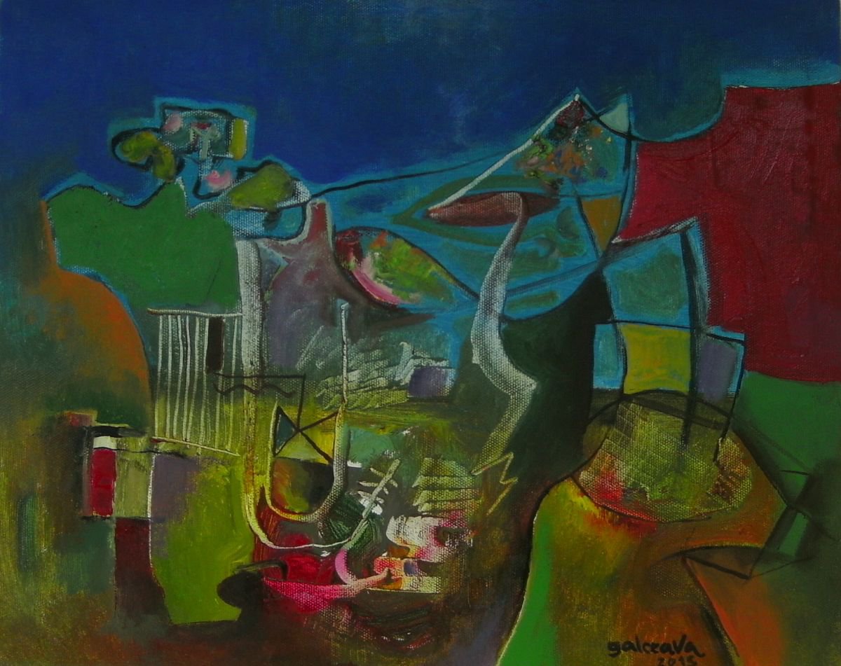 Abstract Oil Painting By Constantin Galceava, 20 X 16, Twilight, Original Artwork