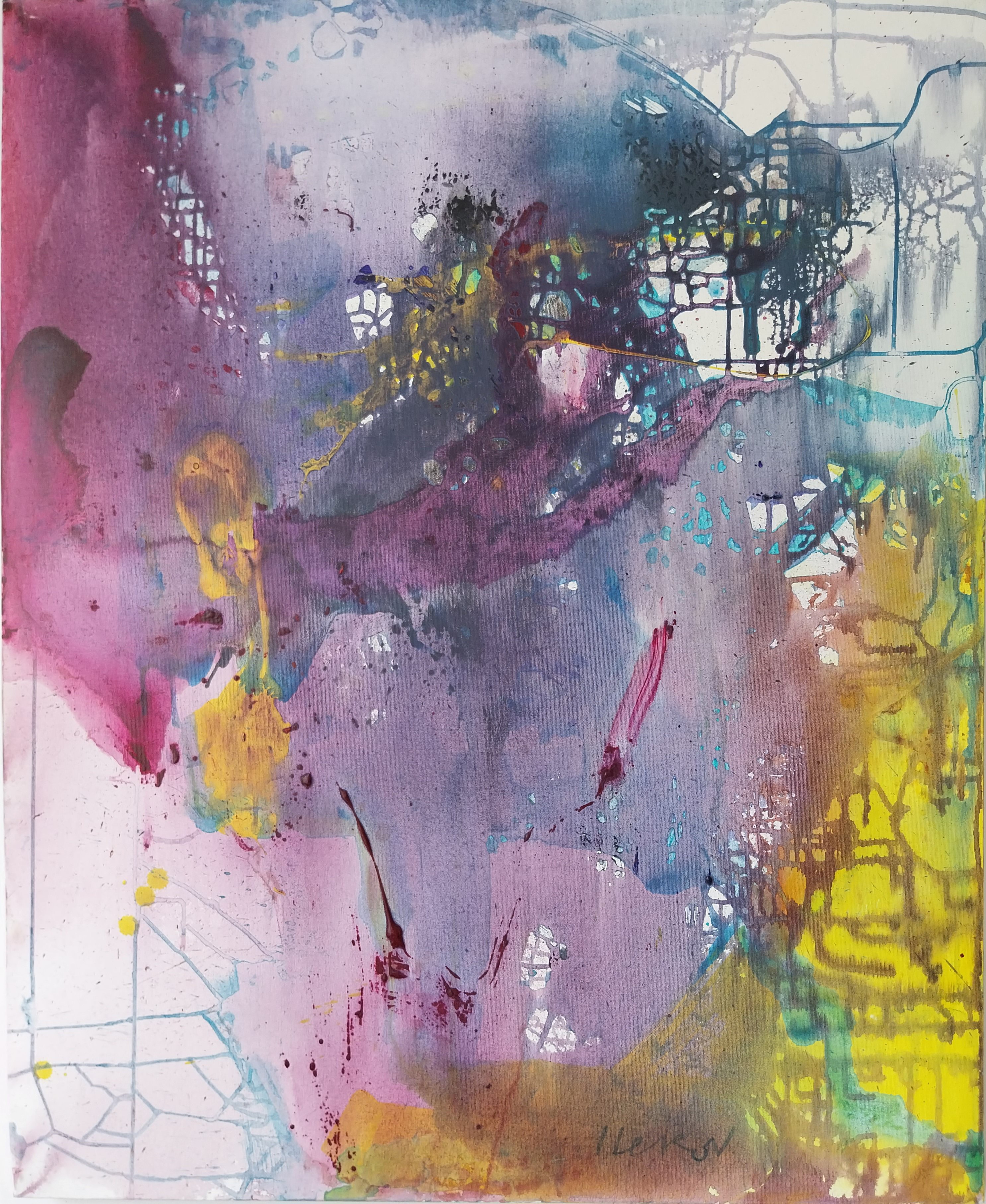 Abstract Acrylic Painting By Ivo Lekov, 32 X 39, No Name X, Original Artwork