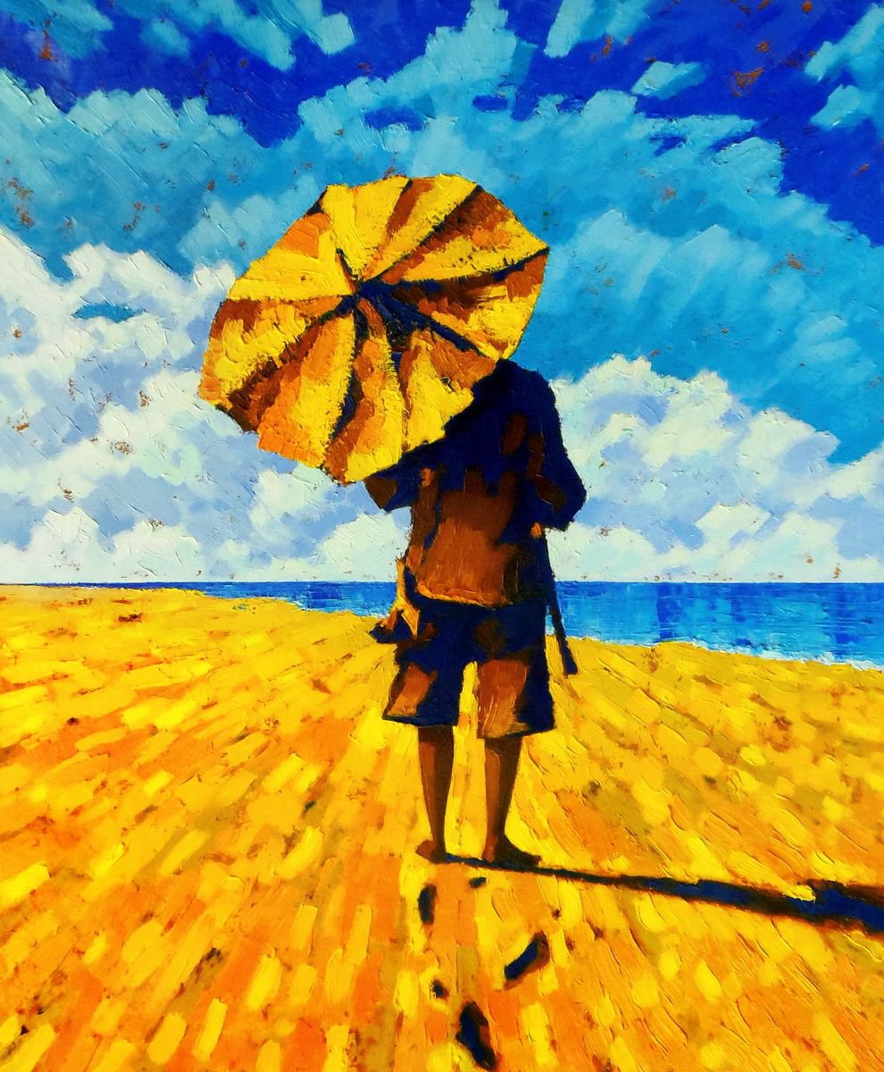 Impressionistic Landscape Oil Painting By Evgen Semenyuk, 30 X 35, Footprints In The Sand, Original Artwork