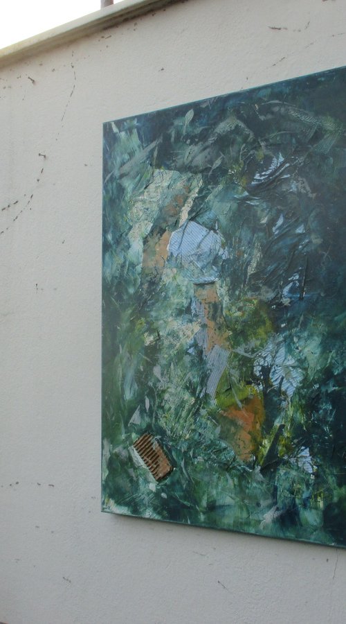 abstract green and blue - informel painting by Sonja Zeltner-Müller