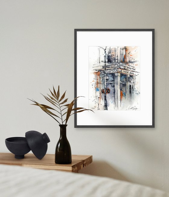 New York - Architecture Sketch Mixed Media