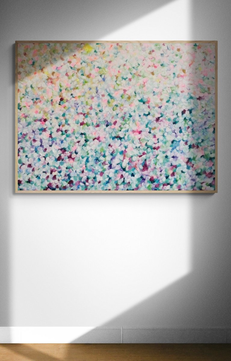 Abstract Acrylic Painting By Katherine Spiller, 49 X 37", Sunset Through The Garden, Original Artwork