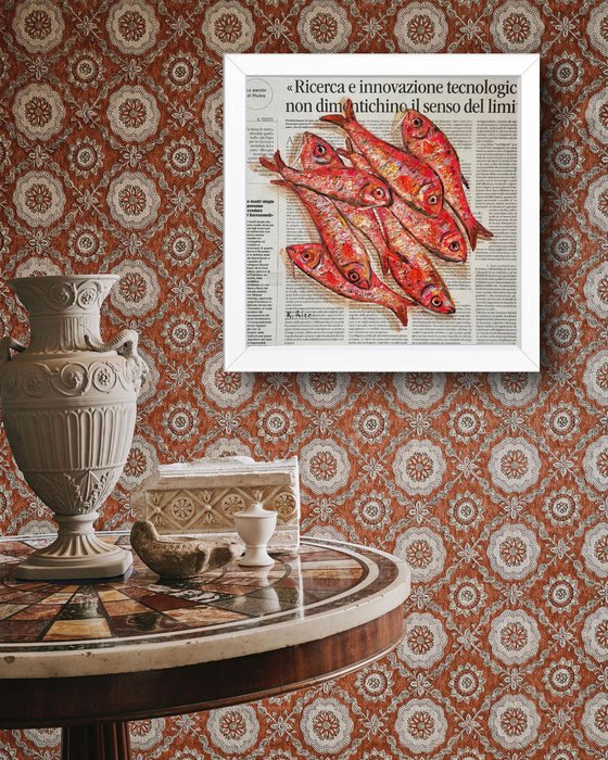 "Red Fishes on Newspaper"