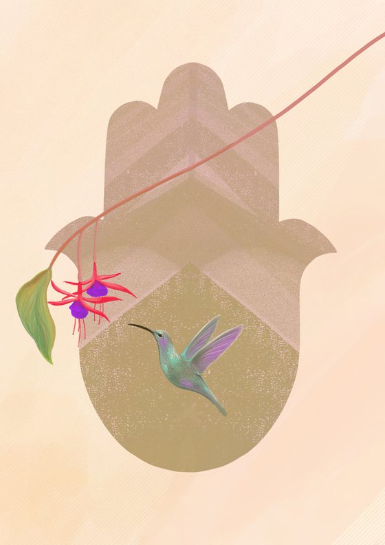 Hummingbird, Hamsa, And Fuchsia