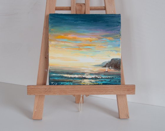 Morning. Seascape. Miniature. 6 x 6in,