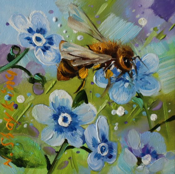 Bee and Blue Flowers