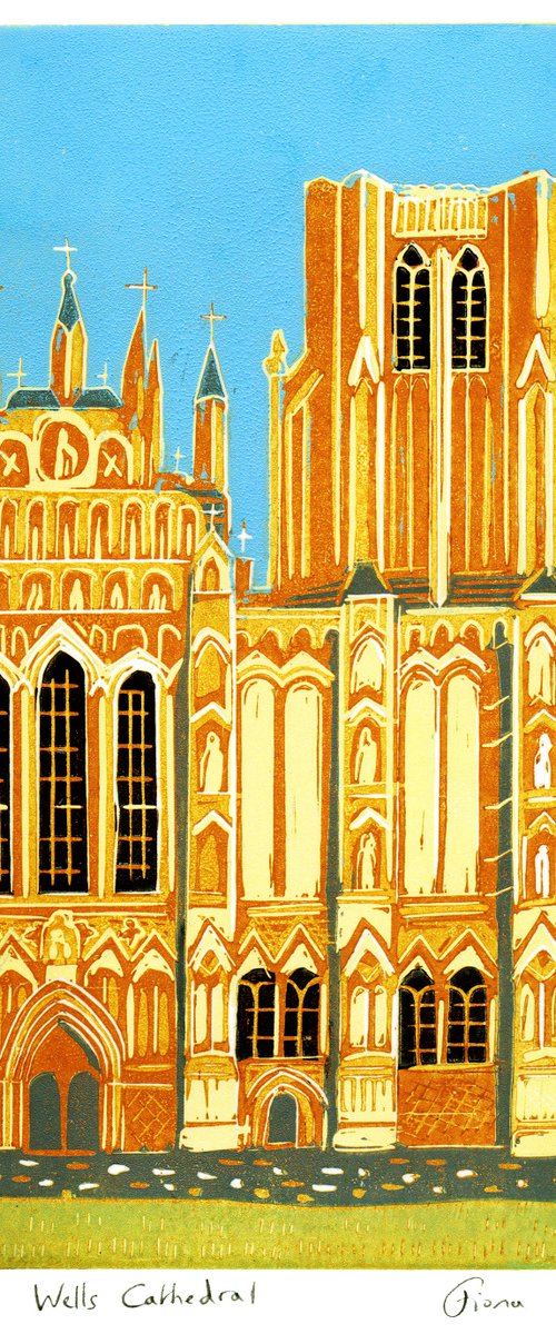 Wells Cathedral, Somerset. Limited Edition linocut by Fiona Horan