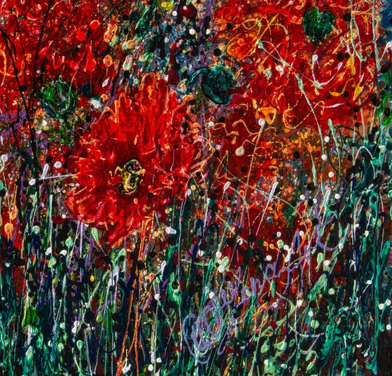 Wild Poppy Field Against the Sky #1  Pollock Inspired  Painting