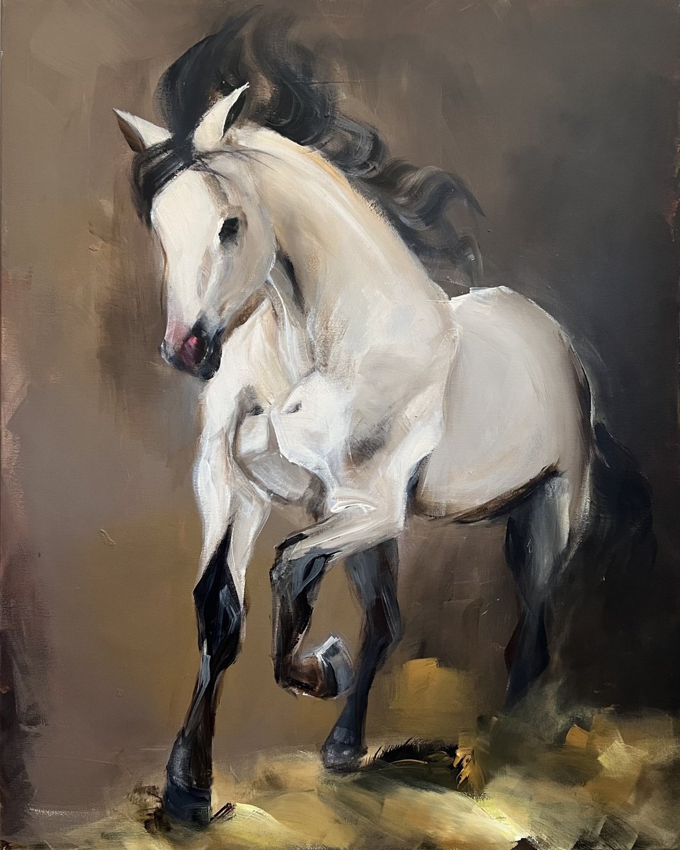 Abstract Animal Acrylic Painting By Tamara Andjus, 31 X 39", The Lusitano, Original Artwork