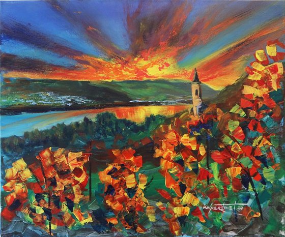 'SUNSET IN EIFEL, GERMANY' - Acrylics Painting on Canvas