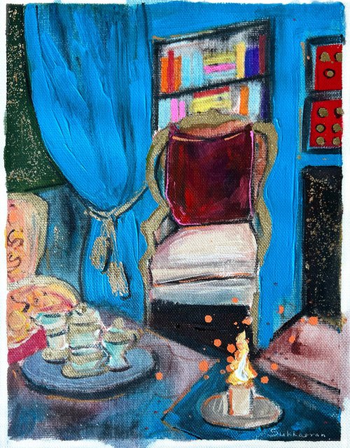 Interior with Blue Curtains by Victoria Sukhasyan