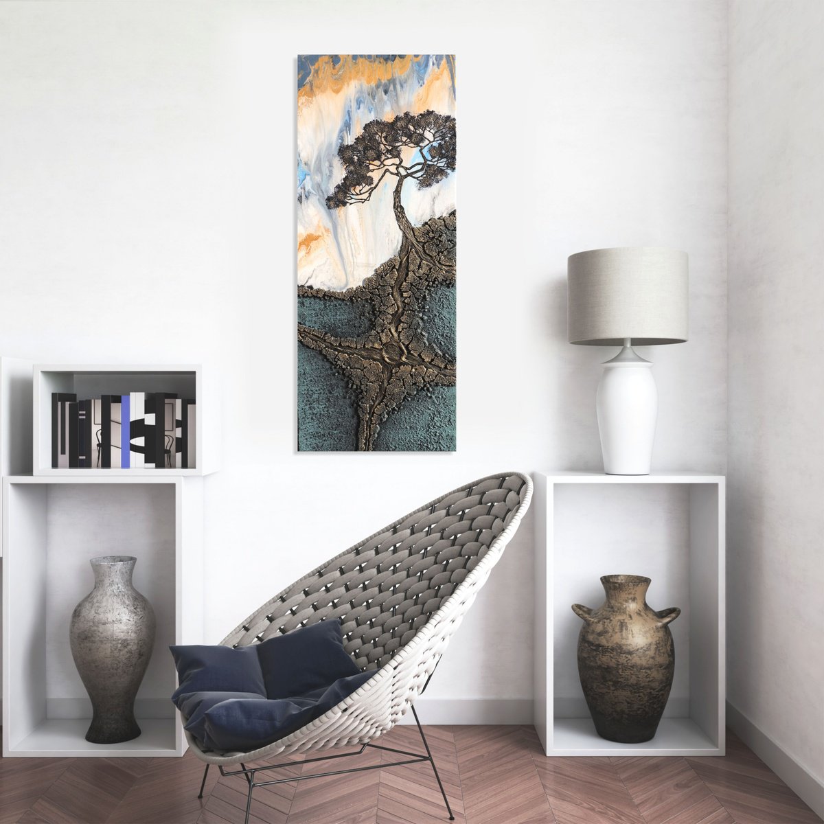 Organic Landscape Painting By Zuzana Murenji Domonkos, 16 X 39", Never Give Up, Original Artwork