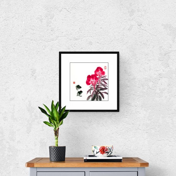 Celosia, Chicks and a Ladybug