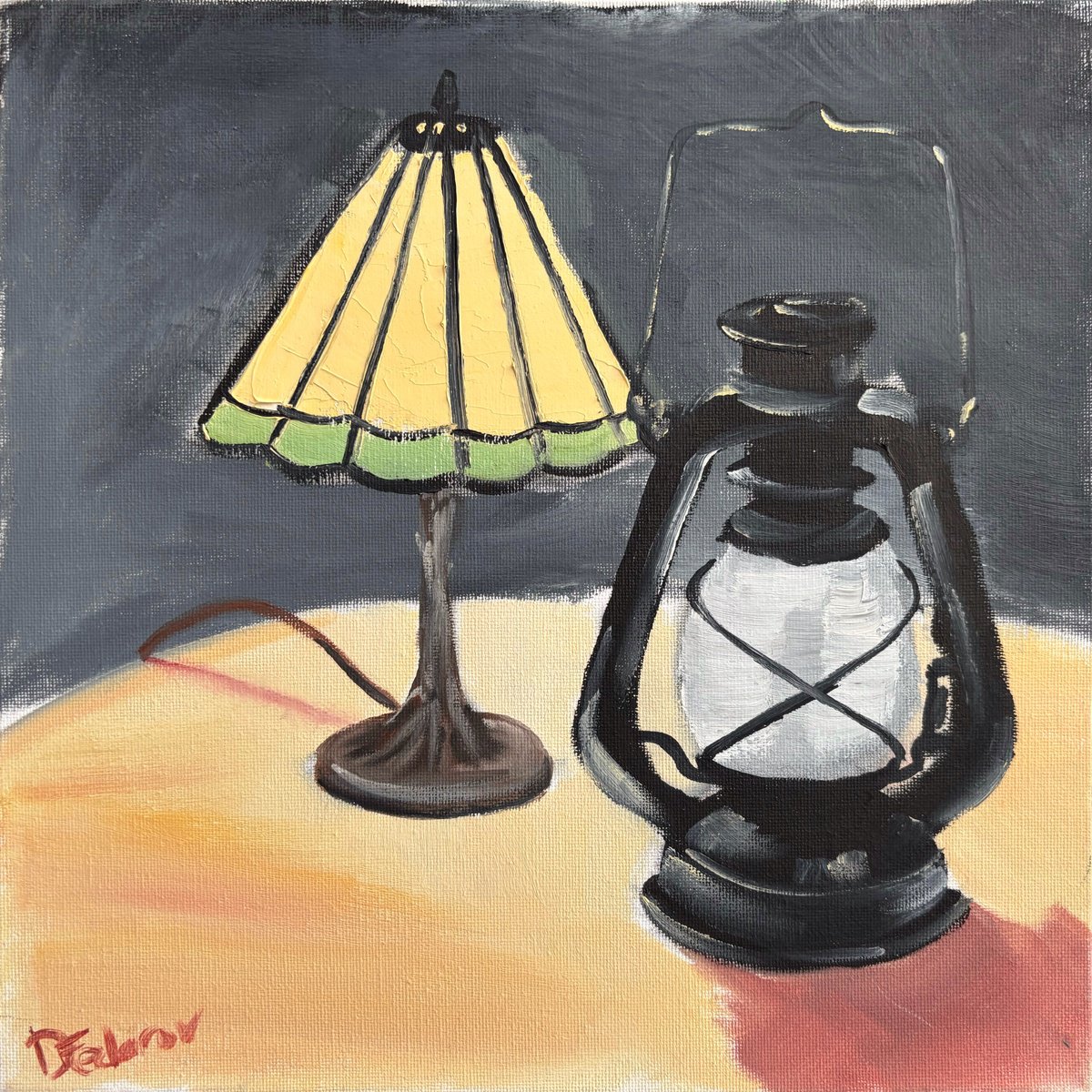 Impressionistic Still Life Oil Painting By Dmitry Fedorov, 11 X 11, Two Lamps, Still Life, Original Artwork
