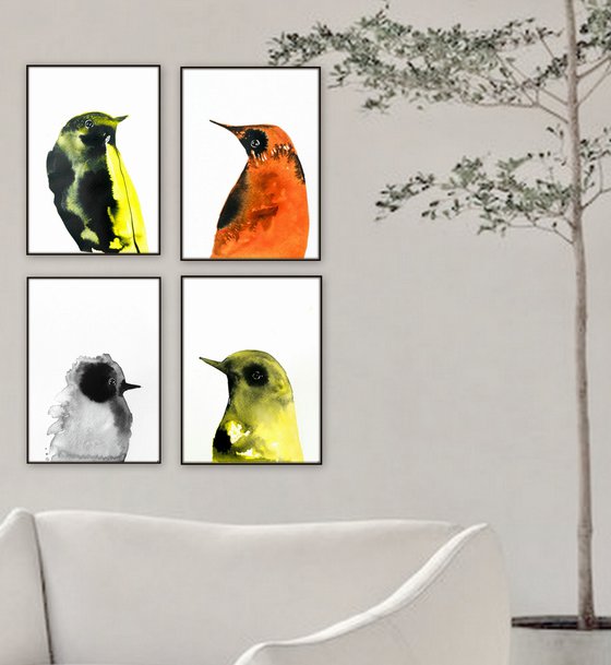 Set of 4 Bird paintings.