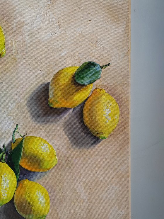 Lemon on cream background still life