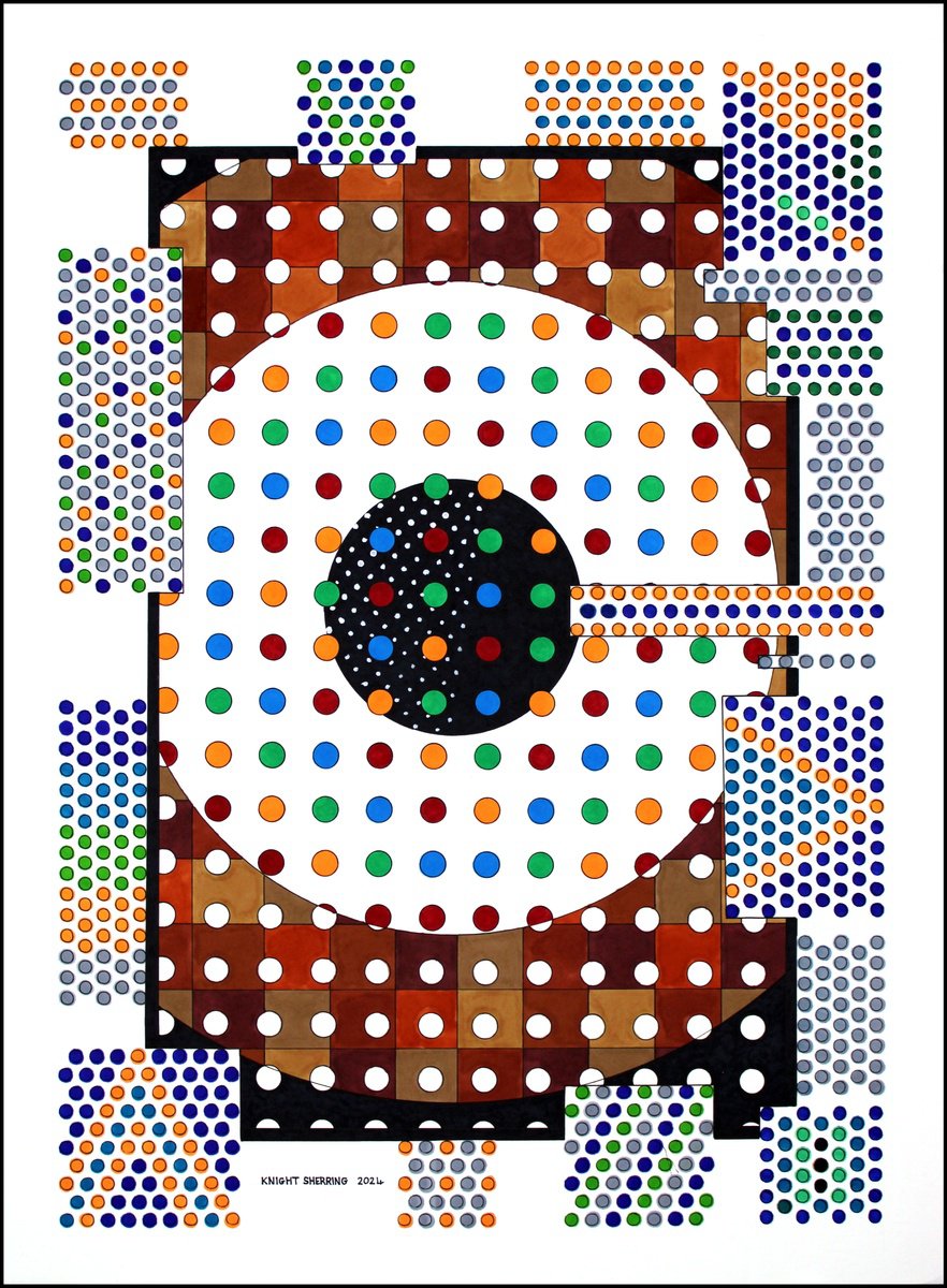 Geometric Abstract Ink Drawing By Knight Sherring, 22 X 30", Dotty., Original Artwork