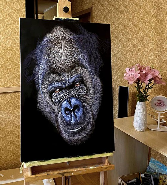 Gorilla - 70 x 50 cm , Ready to Hang / hyperrealism / photorealism / wild life/ animalism