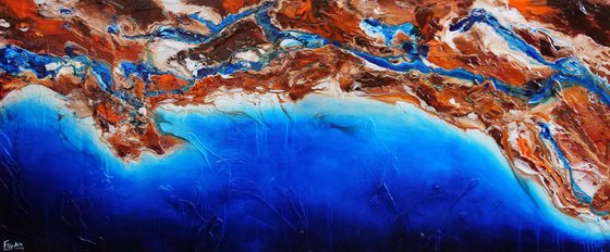 Blue Candy Coast 240cm x 100cm Blue Orange Textured Abstract Art