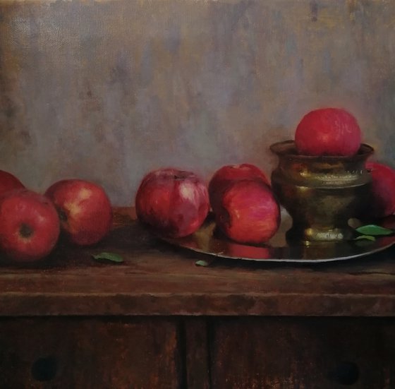 Still life with red apples