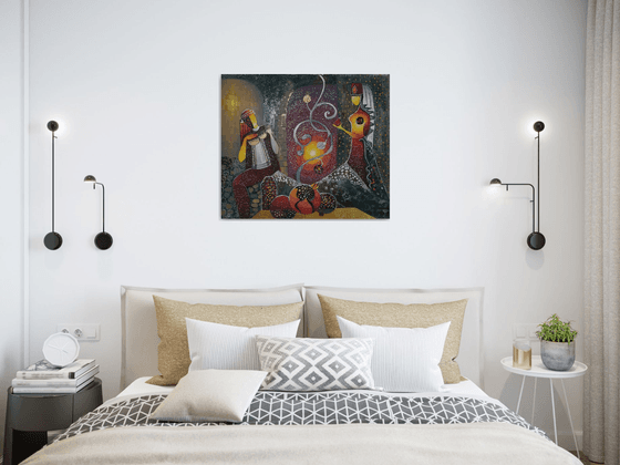 Armenian coloring (70x60cm, oil painting, modern art, ready to hang, music painting)