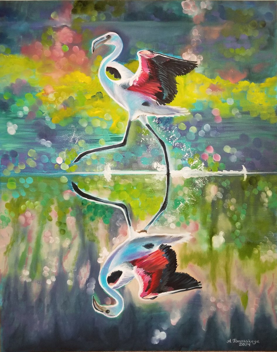 Running Flamingo by Alexandra Tomorskaya/Caramel Art Gallery