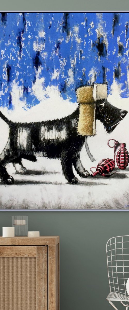 Black dog. Pink grenades by Evgen Semenyuk