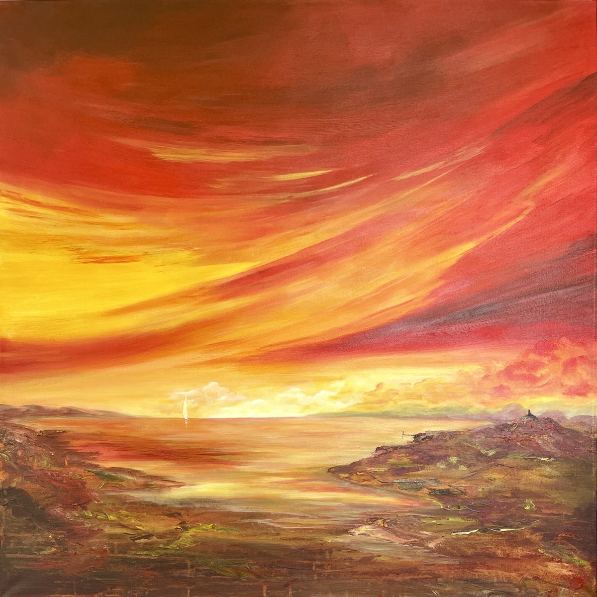 Abstract Red Sunset over the Bay by Marja Brown
