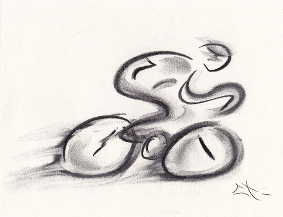 Esquisse fusain, Cycliste, dessin rapide A5